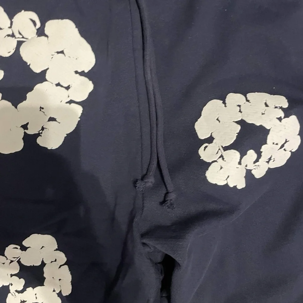 Xl Navy denim tears hoodie and sweatpants set cuffed